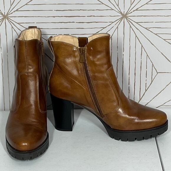 NeroGiardini Brown Leather Studded Side Zip Block Heel Boots Size 39 or 9 $295 - Picture 2 of 9